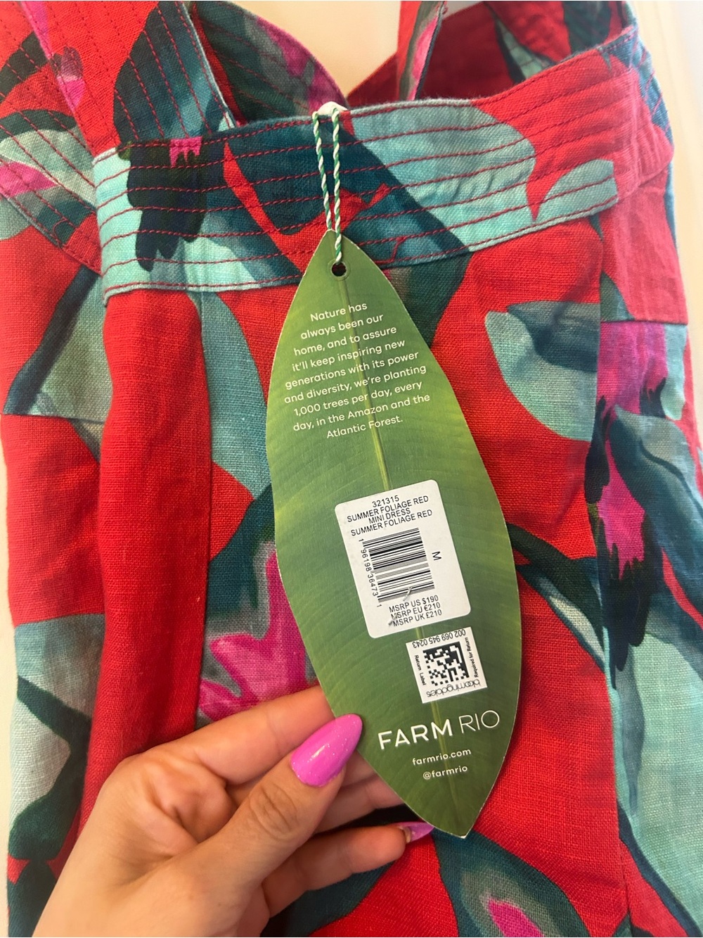NWT Farm Rio Red Summer Foliage Linen Mini Dress Medium - Picture 9 of 13